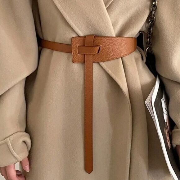 Faux Leather Tie Waist Belt For Women Knot Belt No Buckle Belt Tie - Picture 6 of 7